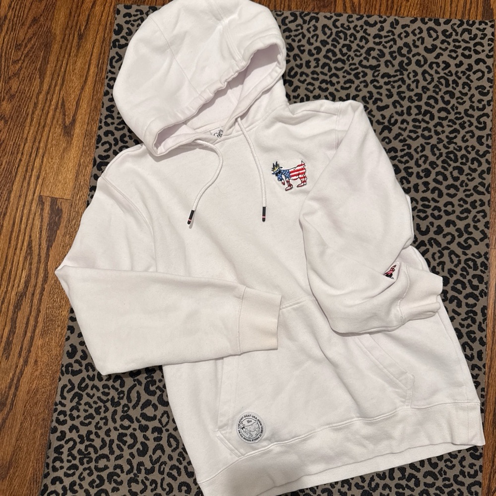 White Pullover Hoodie with Goat